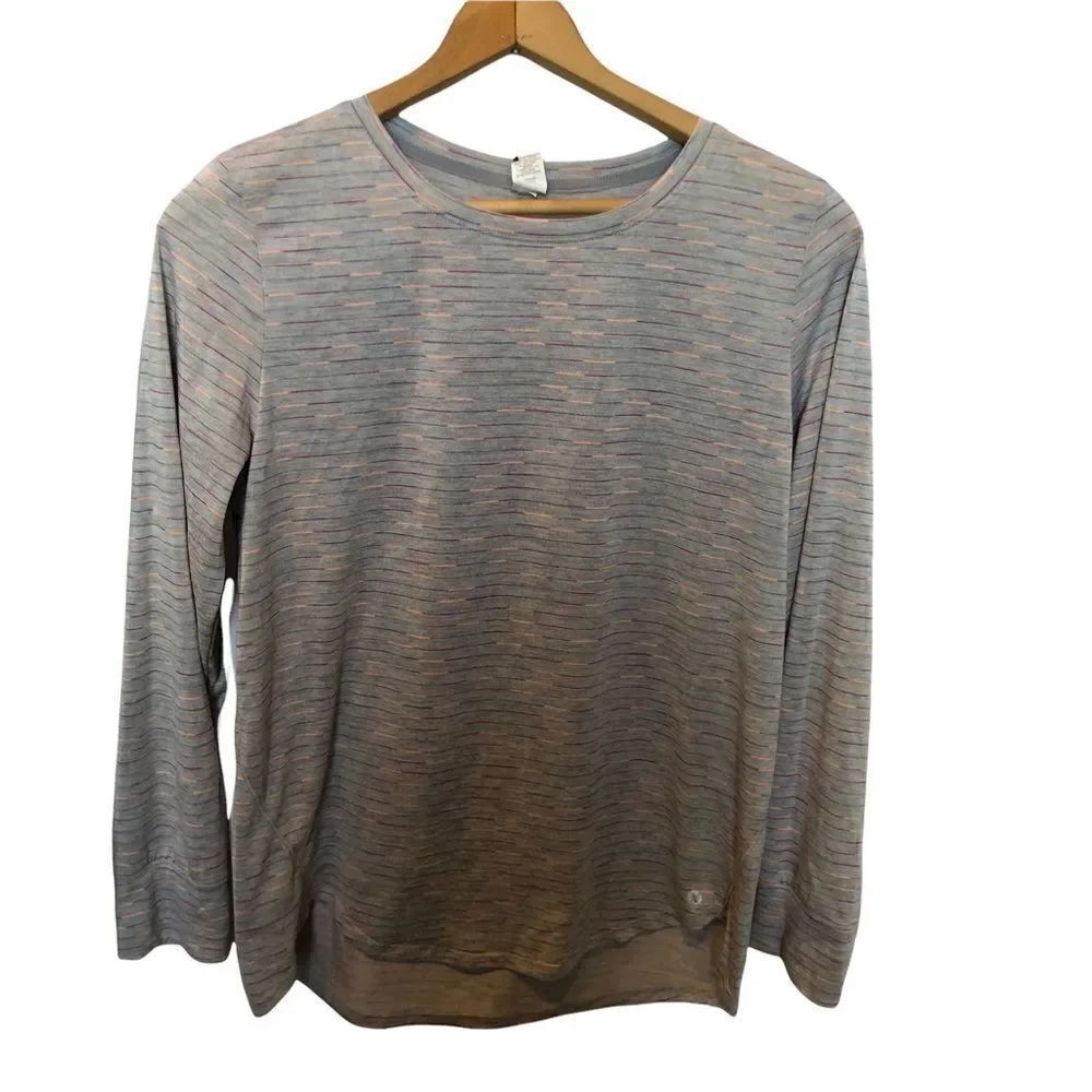 Xersion Long sleeve T shirt Gray Purple and orange stripe 2XL